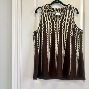 CAbi 💫 NWOT Fall 2023 Deco Top, Brown &  Ivory Sleeveless Blouse, Size L, #4606